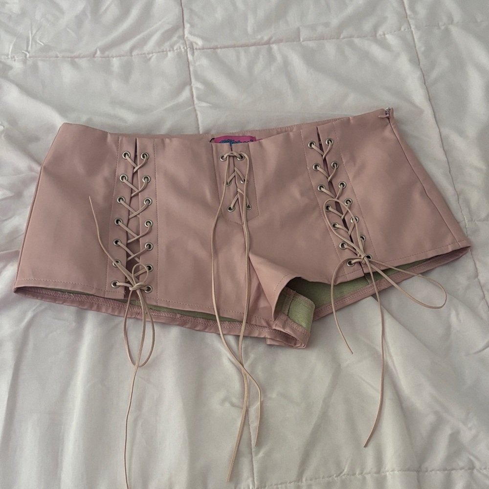 Edikted High Waist Lace-Up Blush Shorts